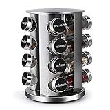 DOUBLE 2 C Revolving Countertop Spice Rack Stainless Steel Seasoning Storage Organization,Spice Carousel Tower for Kitchen Set of 16 Jars (16Jars)