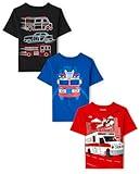 The Children's Place,and Toddler Boys Short Sleeve Graphic T-Shirt 3-Pack,Blue Firetruck/Ambulance/Emergency Vehicles,4T