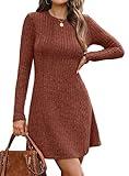OFEEFAN Fall Dresses for Women 2025 Sliming Dress Women's Clothing Long Sleeve Sweater Dress Caramel M