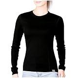 MERIWOOL Womens Base Layer 100% Merino Wool Midweight Long Sleeve Thermal Shirt Black