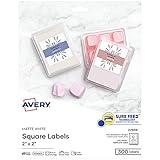 Avery Printable Blank Square Labels, 2" x 2", Matte White, 300 Customizable Labels (22806)