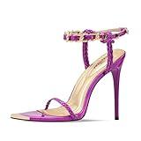 Ouwilov Bold Fuchsia-Purple Heels – Braided Strap Stiletto, Metallic Accent Pumps for Nightlife, Summer Wedding Guest Looks, High-Fashion Editor Picks