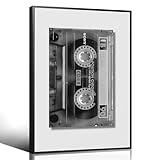 xbsifyiooa Black White Music Canvas Wall Art, 80s 90s Vintage Cassette Tape Aesthetic Poster, Retro Groovy Music Themed Print for Bar Pub Man Cave Wall Decor 8x12in Unframed