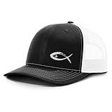 Jesus Fish Ichthys Christian Trucker Hat - Cotton Snapback Hat - Breathable Mesh Side for Casual Wear - Running Workouts & Outdoor Activities All Seasons - Baseball Cap Women and Men