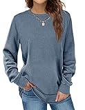 Dofaoo Sweatshirt for Women Crewneck Oversized Fall Fashion Must Haves Long Sleeve Tunic Tops for Leggings Loose Fit Shirts Blue L
