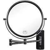 Wall Mounted Makeup Mirror - 1X/10X Magnifying Mirror for Wall, 8 Inch Double Sided 360° Swivel Extendable Bathroom Mirror for Shaving, Black