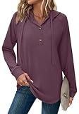 Hoodies for Women Long Sleeve Shirts Fall Fashion V Neck Sweatshirts with Buttons Casual Trendy Pullover Tops Maroon