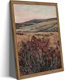 Framed 3D Textured Wall Art, Vintage Landscape Wall Decor Painting, Hand Drawn Sandstone Moody Dark Wildflower Pictures Artwork for Living Room Bedroom 12x16 inch Wood Frame