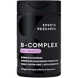 Sports Research® Vitamin B-Complex - Full Spectrum of B Vitamins with Methylated B12 & Folate - Gluten Free · Plant-Based · Non-GMO · Vegan-Friendly Formula - 60 Veggie Softgels