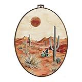 dvhdajed Western Desert Landscape Oval Wall Art Decor, Boho Southwestern Sunset Cactus Framed Canvas Art, Vintage Mid Century Oval Wall Hanging Decor for Home Bedroom Living Room, 8.7x11.3 Inch