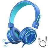 iClever HS21 Kids Headphones with Microphone for Virtual School- Rotatable Extendable Mic - 94 dB Volume-Safe Headphones for Kids, Wired Foldable Kid Gaming Headset for PS4/Xbox One/Switch/PC/Tablet