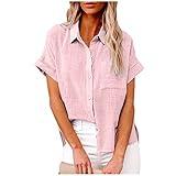 SMIDOW Womens Button Down Cotton Linen Shirts V Neck Roll Up Short|Long Sleeve Blouses Loose Collared Shirt Casual Work Tops