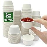 CAMKYDE 2 oz Disposable Bagasse Fiber Souffle Cups 100pk, 100% Natural Biodegradable Compostable Condiment Cups Sample Cup Tasting Cup (White, Pack of 100)