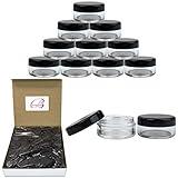 50 New empty 5 Gram (0.17 oz) Acrylic Round Jars - BPA Free Plastic Containers for Cosmetic, Lotion, Cream, Makeup, Bead, Eye shadow, Rhinestone, Samples, Pot, 5g/5ml (Black Lid 50 Jars)