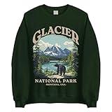 Glacier National Park Sweatshirt - Montana Bear Hiking Outdoor Sweatshirt, Nature Lover Crewneck XL Forest Green