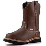 SUREWAY Mens 10 in Soft/Steel Toe Waterproof Wellington Boot,Heavy Duty Pull On Work Boots for Men,Full Grain Leather,Goodyear Welted,Superior Slip Resistant,Waterproof Steel Toe Brown,Size 11