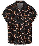 WHO IN SHOP Men's Halloween Shirts Cute Scary Horror Short Sleeve Button Up Shirt