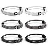 Landical 6 Pcs Braided Cross Bracelet Adjustable Rope Jesus Bracelet Christian Religious Gift for Men Women WWJD Wristband Metal Knot(Dark Color)