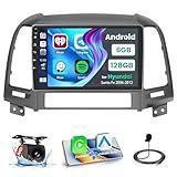 Hikity 6+128GB 8 Core for 2006-2012 Hyundai Santa Fe Upgrate Android Radio with Wireless Carplay, 9'' Touch Screen Stereo Dash Kit, Android Auto/32EQ DSP/Bluetooth 5.0/GPS/WiFi/SWC, Backup Camera