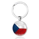 Art Attack Czech Republic Flag Soccer Keychain, Czechia National Football Team Accessories History Party Favor Fan Car Key Chain Ring Pendant Charm (Silver)