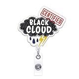 ANDGING Certified Black Cloud Nurse Badge Reel Holder, Cute Funny Badge Reels Retractable for Nurses Badge Clip RN LVN LPN Nursing Student Essentials, Name Card Badge Holder with Alligator Clip