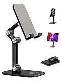 OCYCLONE Phone Stand, Adjustable Height and Angle Foldable Cell Phone Stand Holder for Desk, Taller iPhone Stand Compatible with 4.7"-13" Smartphones iPad Tablet, Black