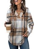 Sampeel Womens Hoodie Trendy Early Fall Outfits 2025 Sweater Oversized Fashion Clothing Brown Plaid 2XL