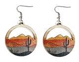 Bohemian Wooden Hollow Mountain Dangle Earrings Lightweight Nature Landscape Painting Drop Earrings for Women Statement Outdoor Enthusiast Jewelry Gifts (Style F)