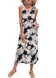 MOLERANI Sundresses for Women 2025 Maxi Crew Neck Dress Sleeveless Summer Maxi Casual Long Dress with Pockets Cruise Travel Sun Dresses,Selva Leaf,L