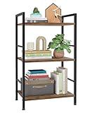 Kitsure 3-Tier Book Shelf - Wood & Metal Bookshelf with Handle & Adjustable Feet, Lightweight Bookcase for Living Room, Bedroom, Kitchen, Office or Dorm (16.5"×11.0"×28.1")