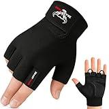 BEAST RAGE Workout Gloves for Men, Durable Palm Grip Gym Gloves Women Half Finger Elasticated Training Weight Lifting Strength Bodybuilding Anti Slip Cycling Glove Exercise (Jet Black, L)