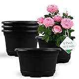 KPUVX 5 Pack 10.5 inch Plant Pots,Planter-Pots-for-Plants,Plastic Flower Pot for Indoor Outdoor Plants with Drainage Holes & Trays, Decorative Garden Containers Sets for Houseplants