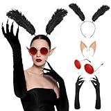 4 Pcs Halloween Mothman Costume Accessories Includes Moth Headband, Claw Gloves, Glasses, Elf Ears Halloween Cosplay for Women, Men
