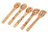 Keast 5Pcs Beauty Bamboo Spatula Spoon Set, Beast Nonstick Spatulas and Spoons Kitchen Christmas Decoration Birthday Gift Christmas Gift Valentine's Day Gift for Women