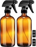 Sally's Organics Empty Amber Glass Spray Bottles - 2 Pack - Large 16oz Refillable Bottle for is Great for Essential Oils, Plants, Cleaning Solutions, Hair - Durable Nozzle - Fine Mist/Stream Setting