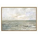 VIYYIEA Ocean Landscape Large Framed Wall Art, Seascape Vintage Paintings Art Decor Aesthetic, Canvas Print Artwork, Calming Sea Wall Pictures for Bedroom Bathroom Office, 24x36 Inch