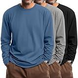 Riyiper 3 Pack Mens Big and Tall Shirts Long Sleeve Crewneck Tops Plus Size Casual Oversized Basic Tee Shirts(Black, Light Mixed Gray, Haze Blue,XX-Large)