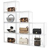 Attelite Purse Organizer for Closet,9 Pack Clear Acrylic Display Case for Handbag Organizer, Purse Storage Box with Magnetic Door, Plastic Storage Bins for Book, Collectibles, Cosmetic