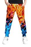 Red Flame Graphics 3D Joggers - Boys & Girls Teens Size 14-16 Unique Design Long Trousers Casual Sports Clothing