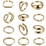 iF YOU 12 Pcs Gold Chunky Ring Set for Women, Knuckle Stackable Finger Midi Rings, Simple Stacking Cute Rings Pack Trendy Stuff Jewelry Gift (12 Chunky gold rings)