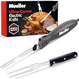Mueller Ultra-Carver Electric Knife for Meat Slicing, Turkey Carving Knife, Bread Slicer, Crafting Foam, Stainless Steel Blades, Powerful Motor, Ergonomic Handle, Serving Fork Included, Grey
