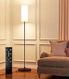 luckystyle Dimmable Floor Standing Tall Lamp, 12W Led Bulb with Lampshade, Foot Switch, Remote Custom Color Temperature Pole for Bedroom, Office, Kids & Living Room, Black