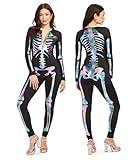 Tipsy Elves Form Fitting & Flattering Skeleton Bodysuit for Halloween - Women's Sexy Skeleton Costume - Iridescent Size Large