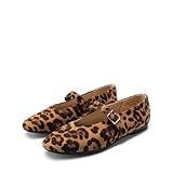 DREAM PAIRS Women's Ballet Mary Jane Flats Dress Round Toe Comfortable Casual Slip On Buckle Strap Flat Shoes,Size 8.5,Leopard,DWUMFA2551