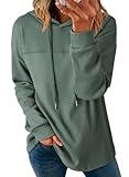 Dokotoo Womens Fall Fashion Outfits 2025 Casual Long Sleeve Hoodies for Women Lightweight Trendy Waffle Knit Pullover Sweatshirts Cute Solid Color Hooded Tops Shirts Green Large