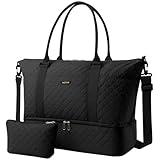 HOTOR Travel Duffel Bag - Weekender Bags for Women, Carry On Overnight Bag with Shoe Compartment, with Toiletry Bag for Travel Essentials and Travel Accessories, Black, 13.4"×17.3"×7.9"