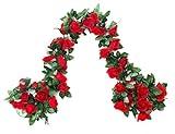 2 Pack (16FT) Artificial Rose Vine Flowers Plants Fake Flower Vine for Wedding Home Garden Craft Art Decor Valentine's Day Mother's Day Party Decoration Red