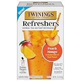 NEW Twinings Peach Mango Refreshers, Herbal Tea Instant Beverage with Real Peach Fruit Bits, 5 Count (Pack of 1), Café Style, No Artificial Sweeteners, Naturally Caffeine-Free Refreshment, 5 Packets