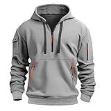 2025 Hoodies for Men 1/4 Zip Up Long Sleeve Plus Size Pullover Sweatshirt Fall Winter Vintage Clothes with Pockets Tactical Oversized Tall Big Comfortable Fleece Hooded Zipper Vacation Grey X-Large