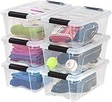 IRIS USA 13 Qt Stackable Plastic Storage Bins with Lids, 6 Pack - BPA-Free, Made in USA - See-Through Organizing Solution, Latches, Durable Nestable Containers, Secure Pull Handle - Clear